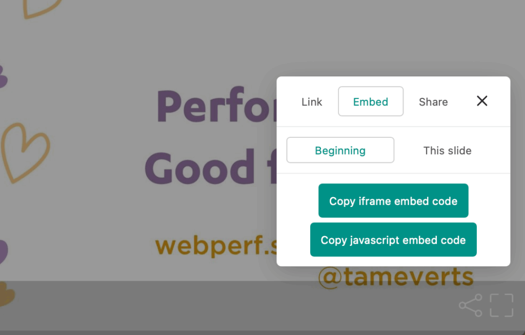 speaker deck slide share button